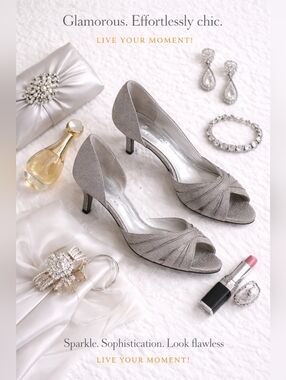 Elegant Metallic Peep-Toe Heels in Silver